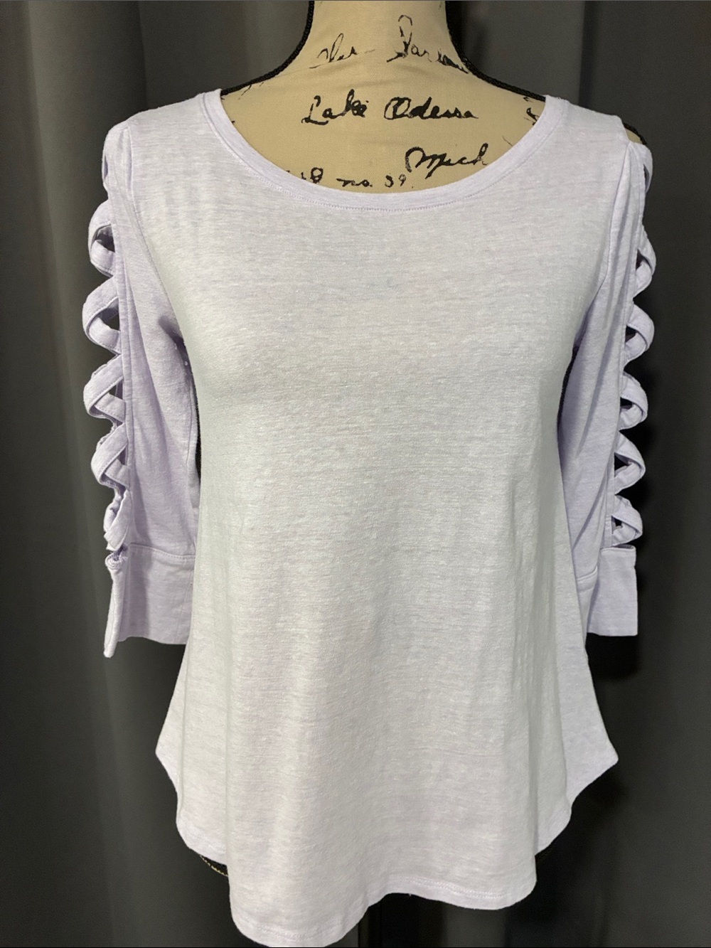 Jennifer Lopez Lavender Lace-Up Sleeve Long Sleeve Top